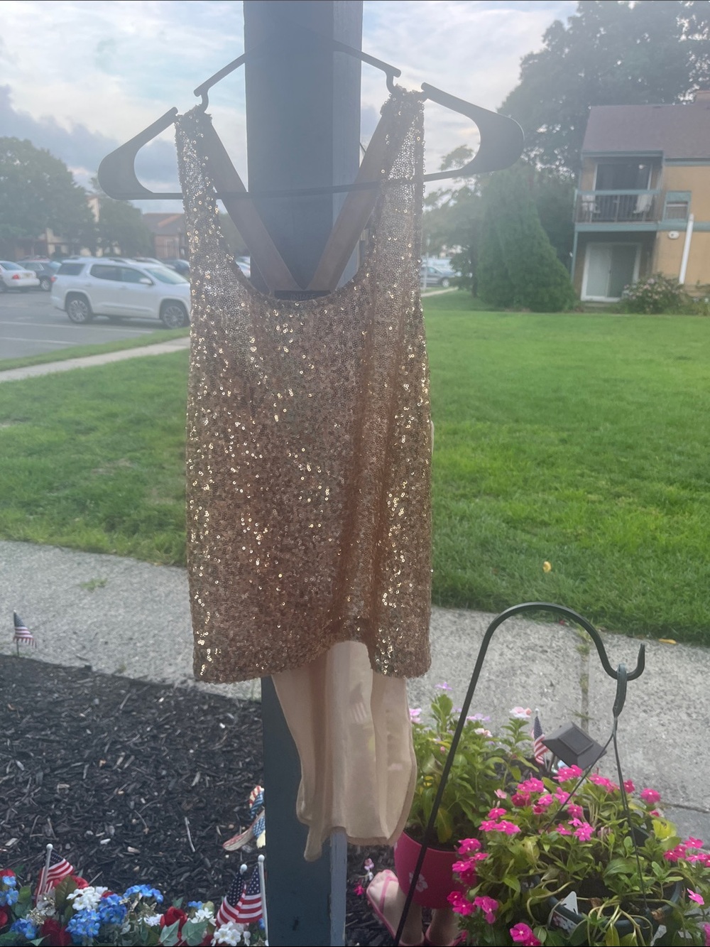 The Vintage Shop Gold Sequin Camisole with Cream Hem